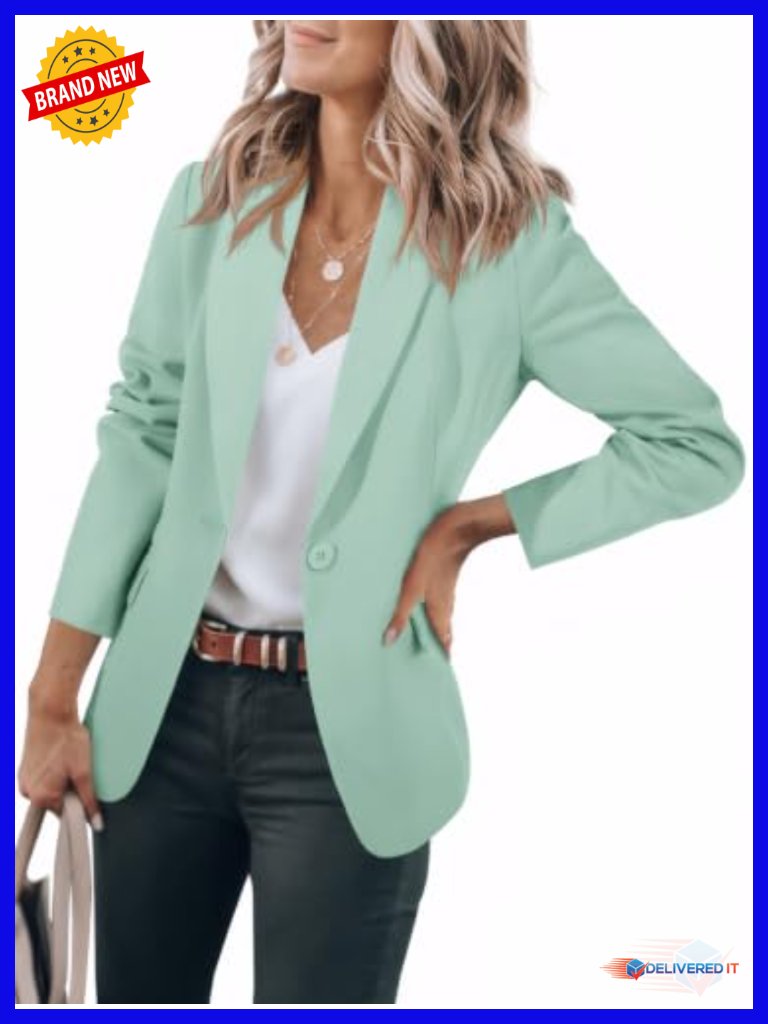 Open Front Long Sleeve Blazer With Flap Pockets